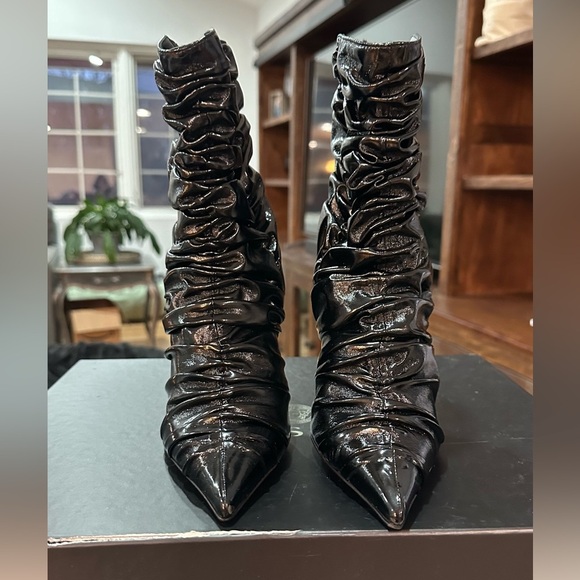 NIB Versace Safety Pin Ruched Ankle Booties Heels Black 37.5 - Picture 6 of 16